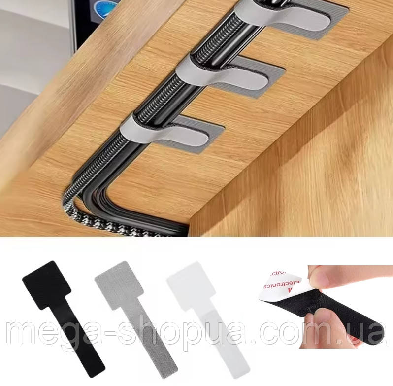 Самоклеюча липучка хомут стяжка органайзер для проводів та кабелів 1 шт. Білий