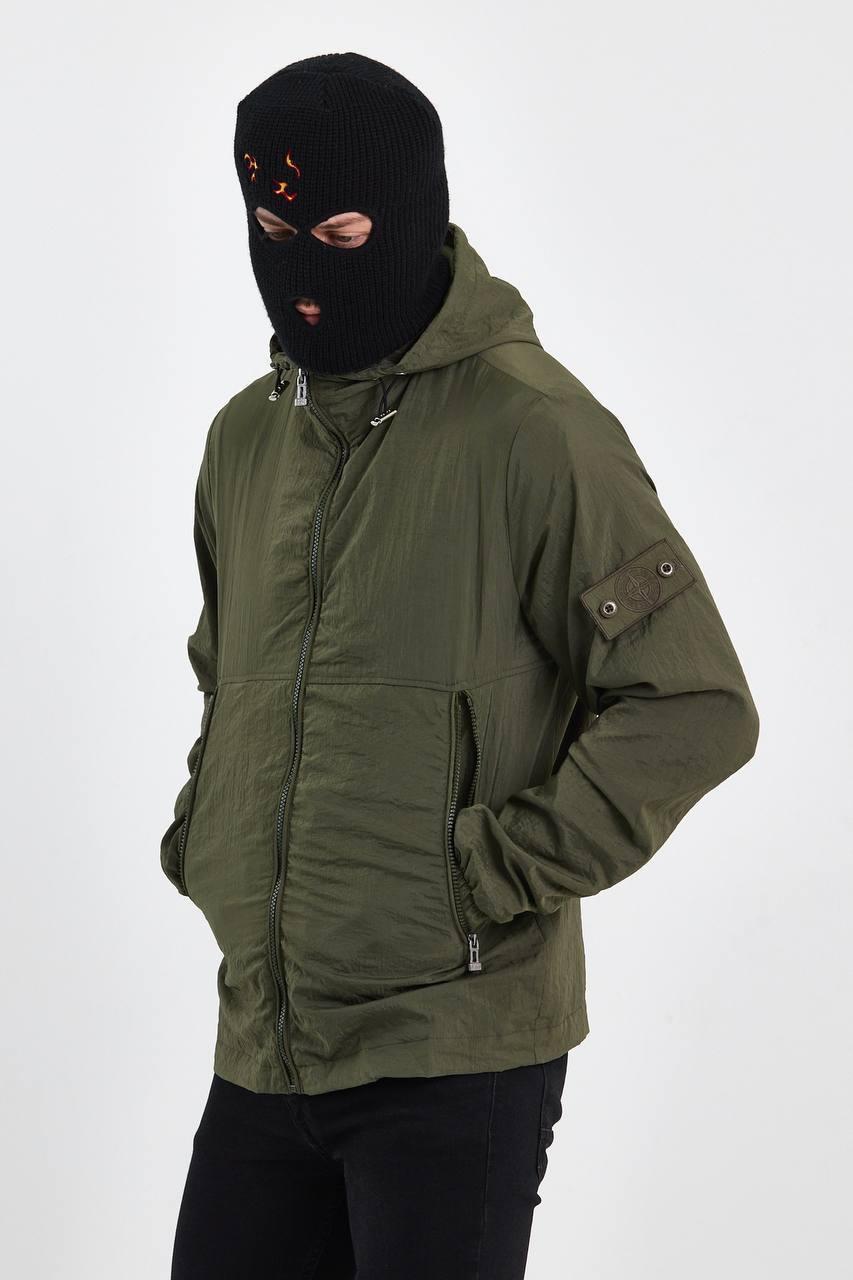 Куртка чоловіча демісезонна хакі жатка з капюшоном Stone Island