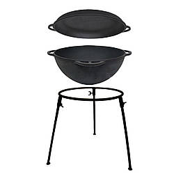 Казан чавунний азіатський 17 л з кришкою-сковородою та триногою (вир-во "Сітон")