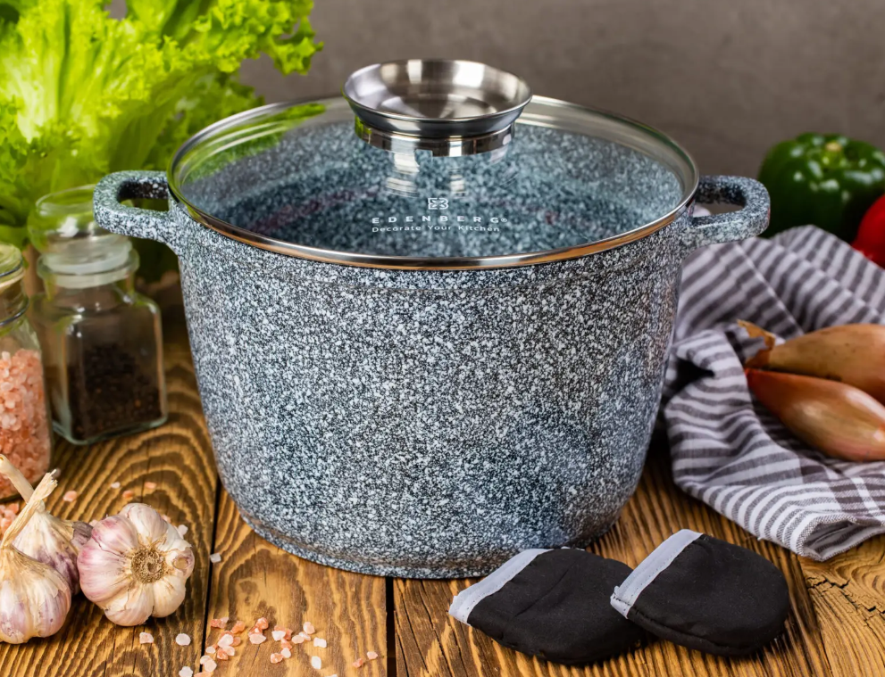 Глибока каструля — казан 6,2 л Edenberg ЄВ-8008 з антипригарним покриттям і скляною кришкою, фото 1