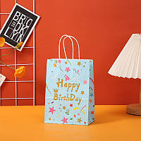 Пакет крафтовий блакитний "Happy Birthday" 15х21х8 см