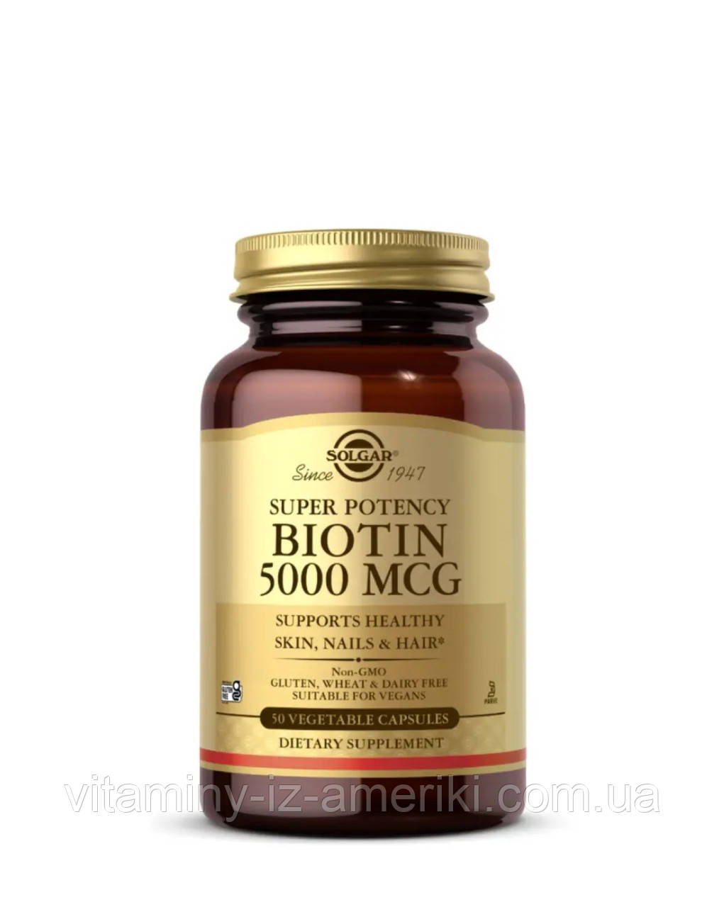 Solgar, біотин, 5000 мкг, 50 вегетаріанських капсул - фото 1 - id-p2495373009
