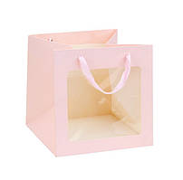 Подарунковий пакет рожевий із віконцем 25х25 см