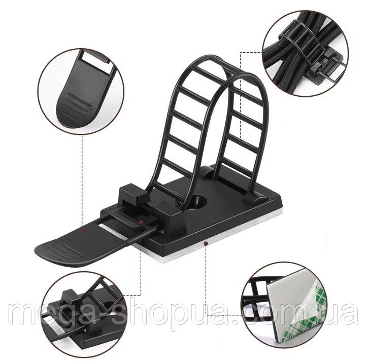 Самоклеюча стяжка хомут органайзер для проводів і кабелів 2 шт. Чорний, фото 1