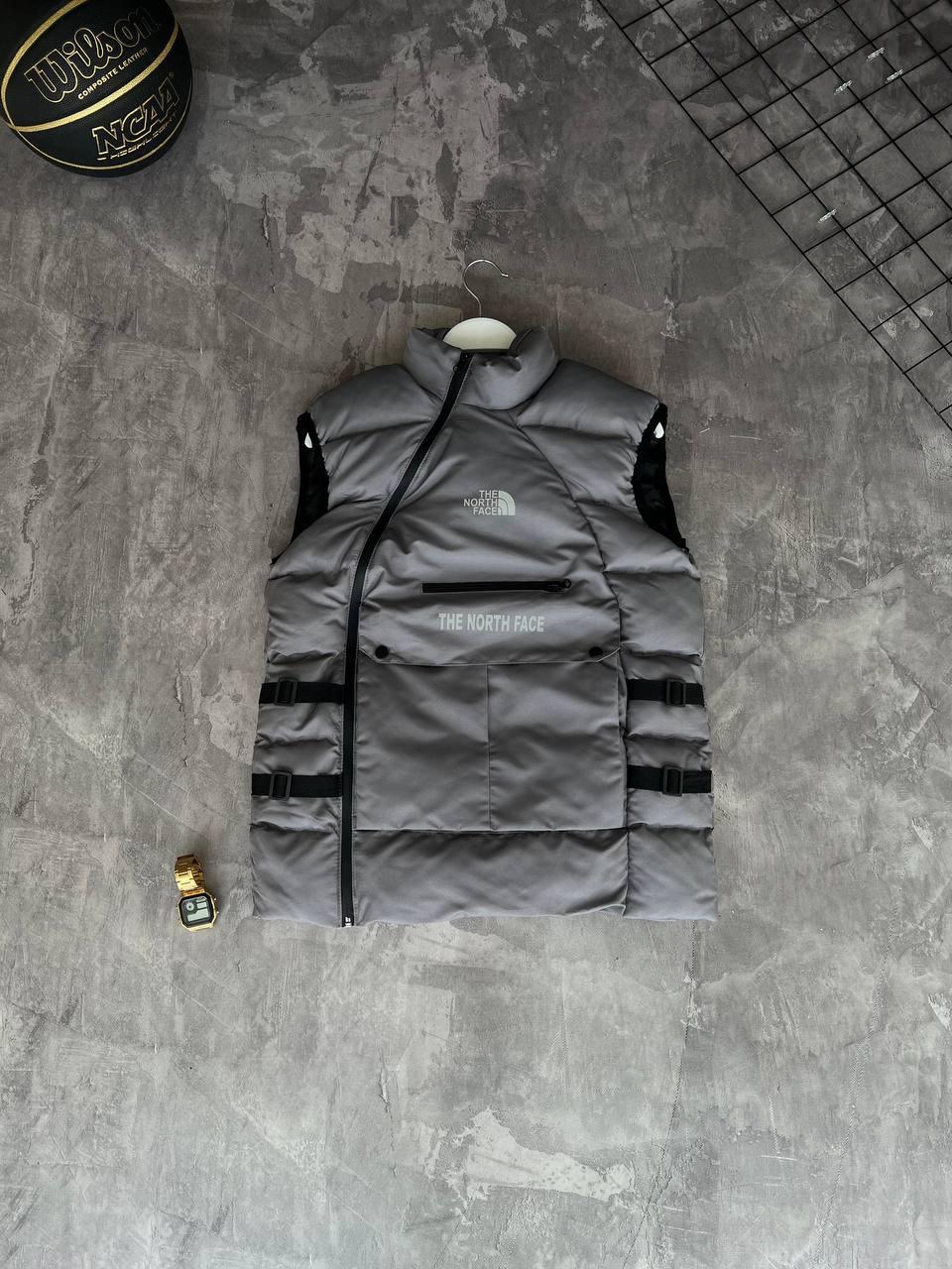 Жилетка чоловіча сіра весна-осінь без каптура логотип The North Face TNF