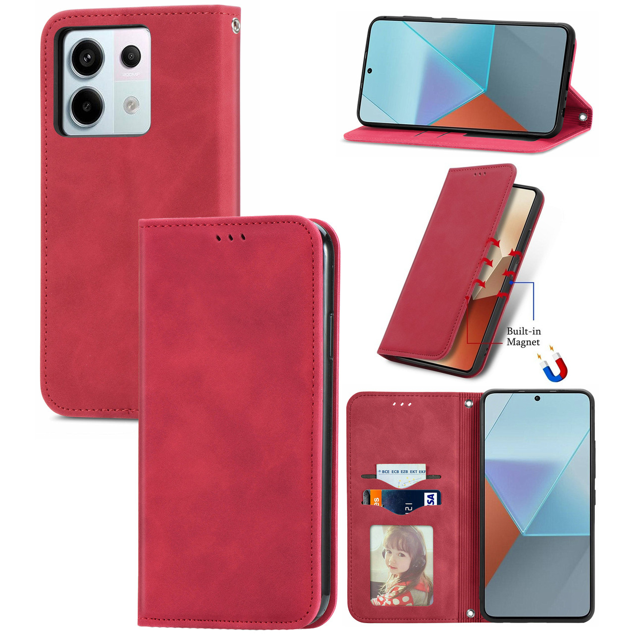 Чохол-книжка Skin Feel Leather Wallet для Xiaomi Redmi Note 13 Pro 5G / Poco X6 5G Red