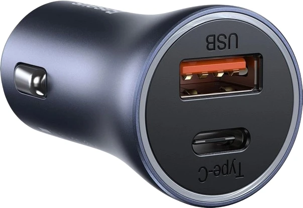 Адаптер автомобільний BASEUS Golden Contactor Pro Dual Quick Charger Car Charger |1USB/1Type-C, 5A/40W, QC/PD| (CCJD-0G) сірий