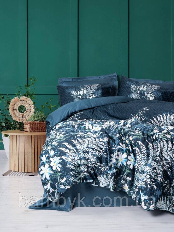 Постільна білизна Cotton Box "Imvelo Petrol" сатин DeLux преміум якість бавовняне розмір євроТуреччина