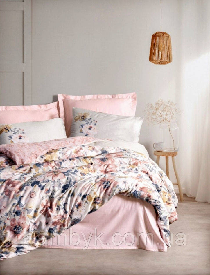 Постільна білизна Cotton Box "Dalya Pudra" сатин DeLux преміум якість бавовняне розмір євроТуреччина