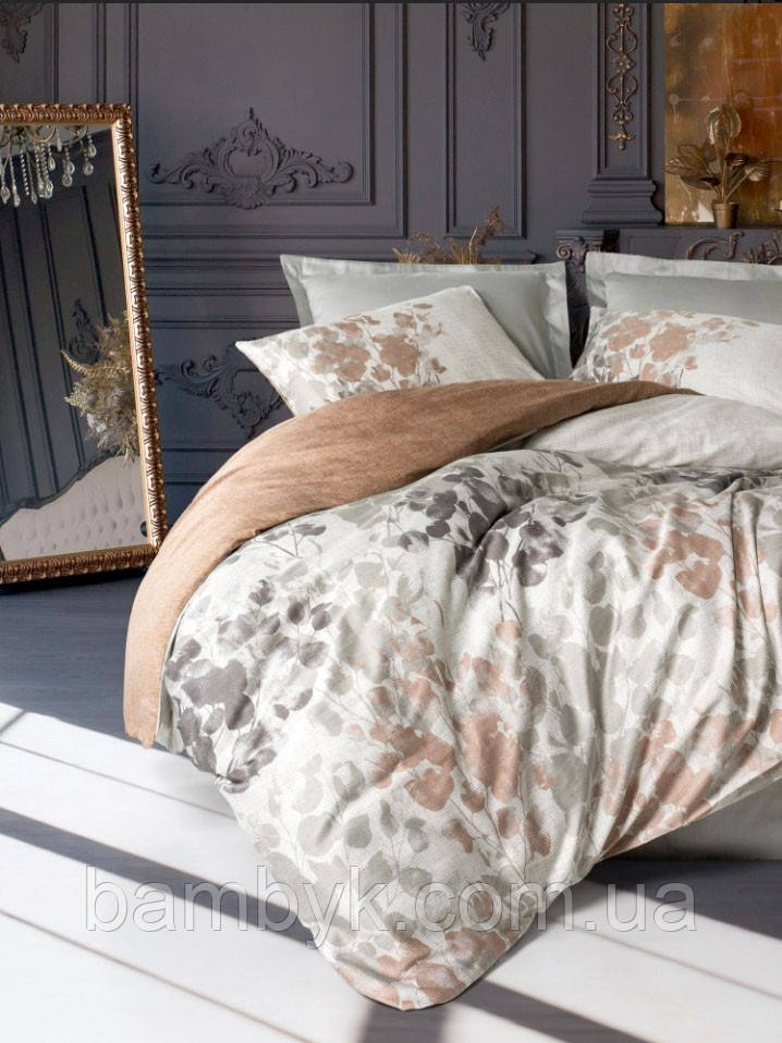 Постільна білизна Cotton Box "Blatt Gri" сатин DeLux преміум якість бавовняне розмір євроТуреччина