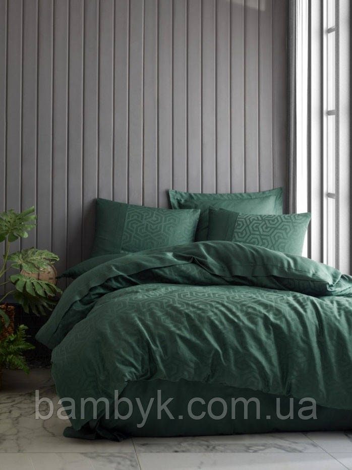 Постільна білизна Cotton Box "Hexa Yesil" сатин-жаккард преміум євро-розміру бавовняна