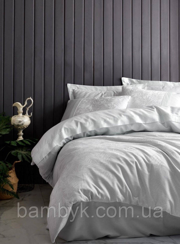 Постільна білизна Cotton Box "Leaf Buz Mavi" сатин-жаккард преміум євро-розміру бавовняна