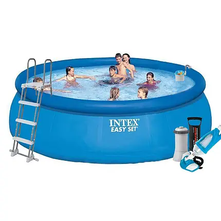 Надувний басейн Intex 26168-7, 457 х 122 см (3 785 л/год, підстилка, тент, насос, драбина, набір для догляду), фото 1