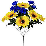 Штучні квіти букет соняшники з волошками Рідний край, 52см, фото 4