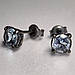 Сережки-пусети срібні чорнені з природним блакитним топазом, ручна робота, фото 4