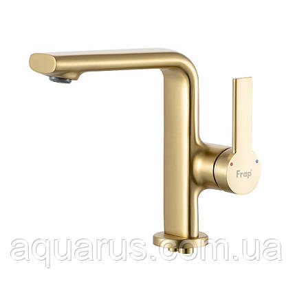 Змішувач для умивальника FRAP F1088-3, литий вилив, латунь, золотий сатин, фото 1