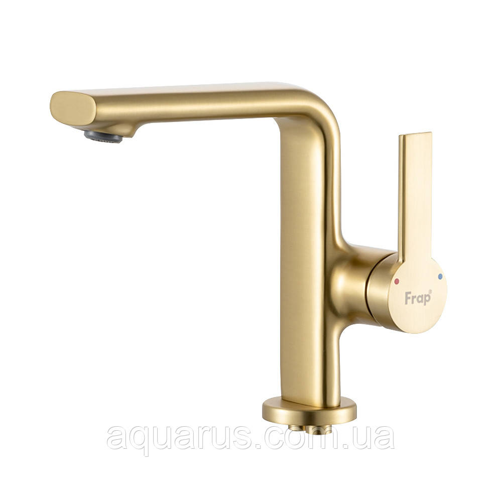 Змішувач для умивальника FRAP F1088-3, литий вилив, латунь, золотий сатин