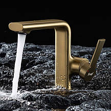Змішувач для умивальника FRAP F1088-3, литий вилив, латунь, золотий сатин, фото 3