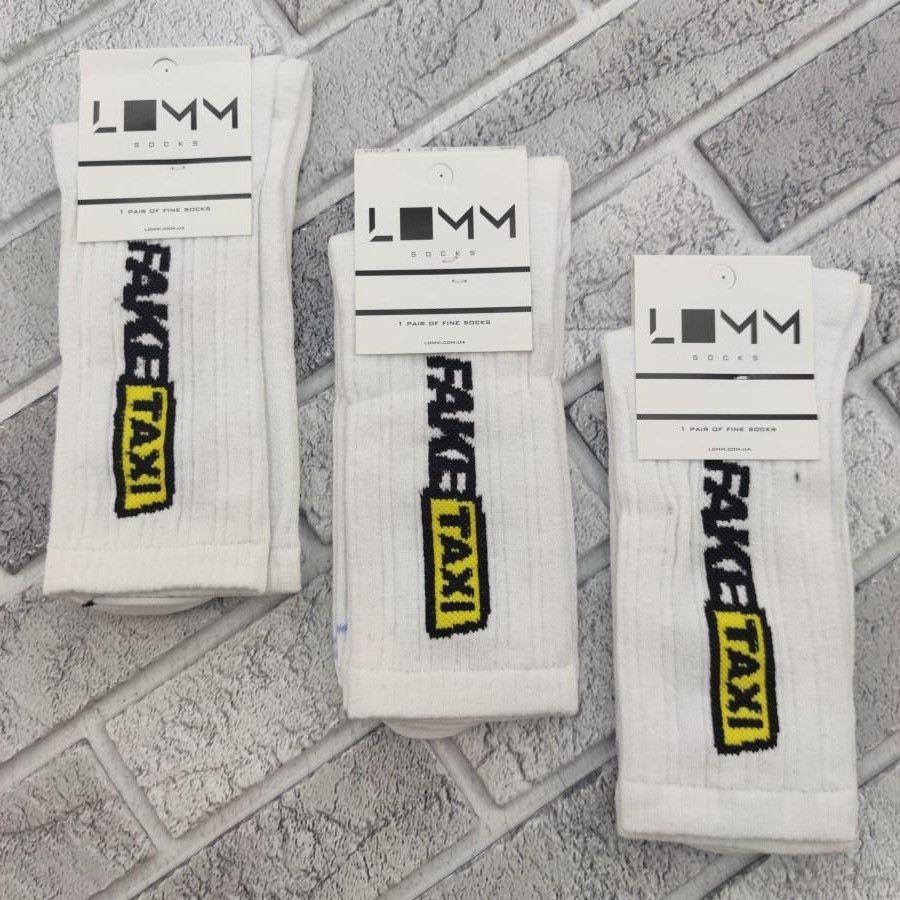 Шкарпетки високі весна/осінь білі з написами р.40-45 LOMM 0119 Fake Taxi Україна НМД-0510773