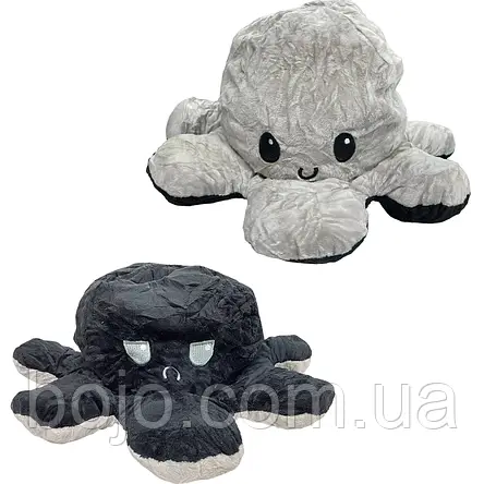 Восьминіг-перевертень двостороння іграшка - антистрес 30 см, Сірий/Чорний (GZ), фото 2