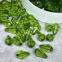 Акрилові намистини - Крапелька (гранована), розмір 10*6 мм, упаковка ~20 грам (~52-56 шт), Зелений