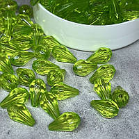 Акрилові намистини - Крапелька (гранована), розмір 10*6 мм, арт 017730, упаковка ~20 грам (~52-56 шт), Салатовий