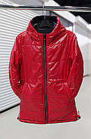 Красная демисезонная двухстороняя куртка на мальчика весна осень, весенние синие куртки для детей на 9-11лет