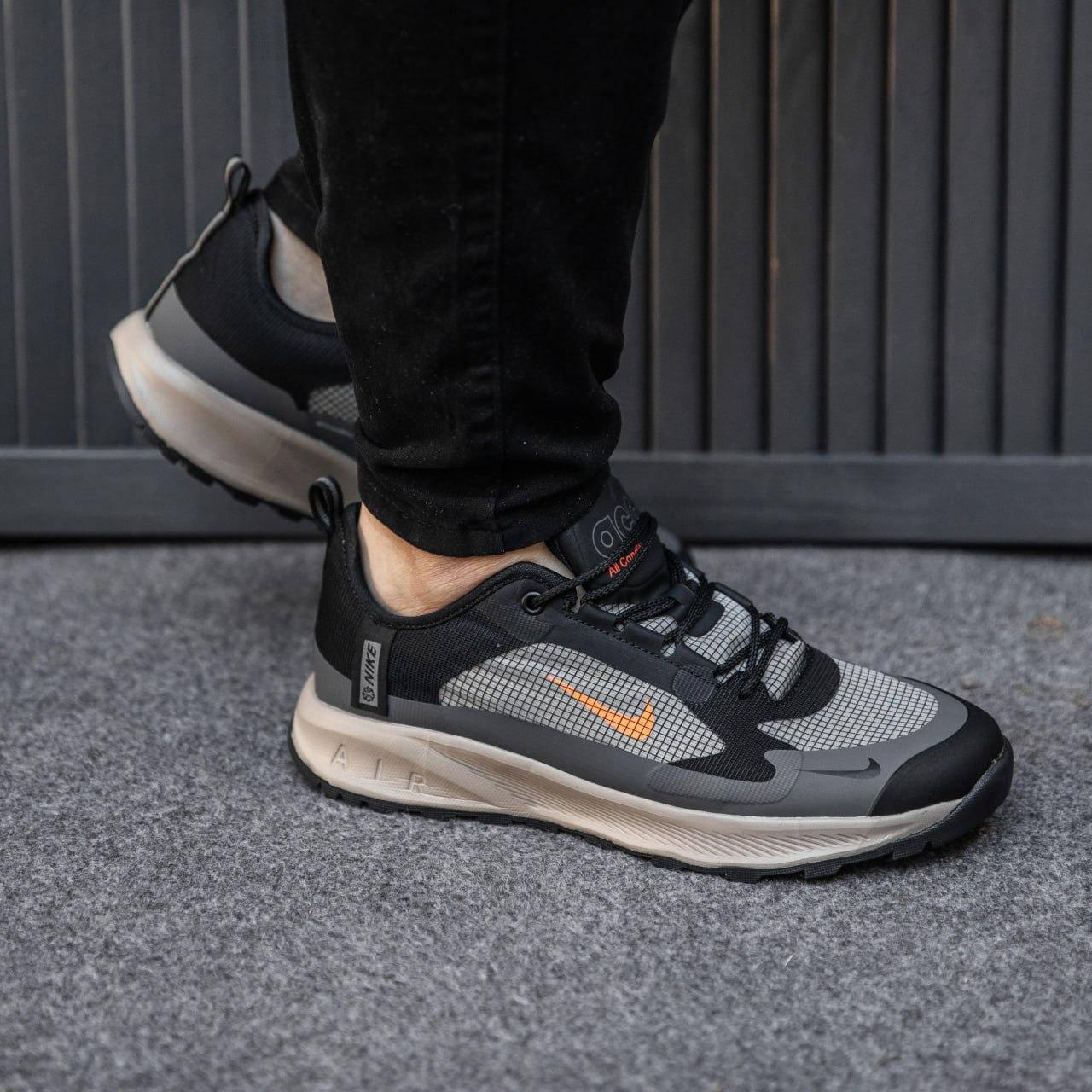 Чоловічі шкіряні текстиль кросівки Nike, кеди чоловічі Найк шкіра текстиль весна осінь чорні. Чоловіче взуття, фото 1