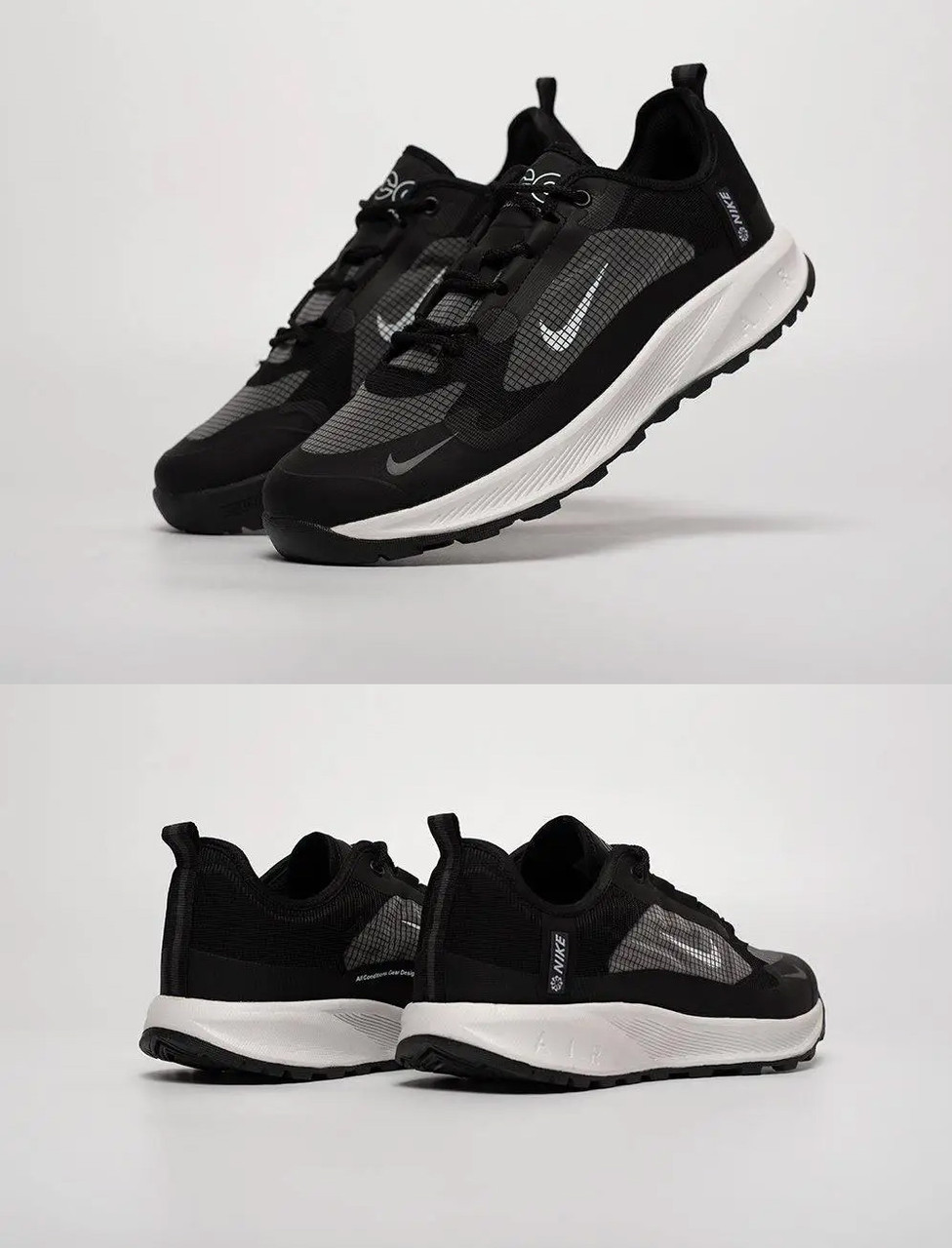 Чоловічі шкіряні текстиль кросівки Nike, кеди чоловічі Найк шкіра текстиль весна осінь чорні. Чоловіче взуття, фото 1