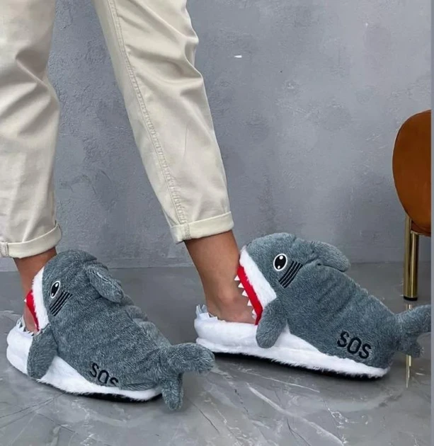 Тапочки кігурумі акули Kigurumi Домашні Сірі Плюшеві тканинні 35-43, фото 1