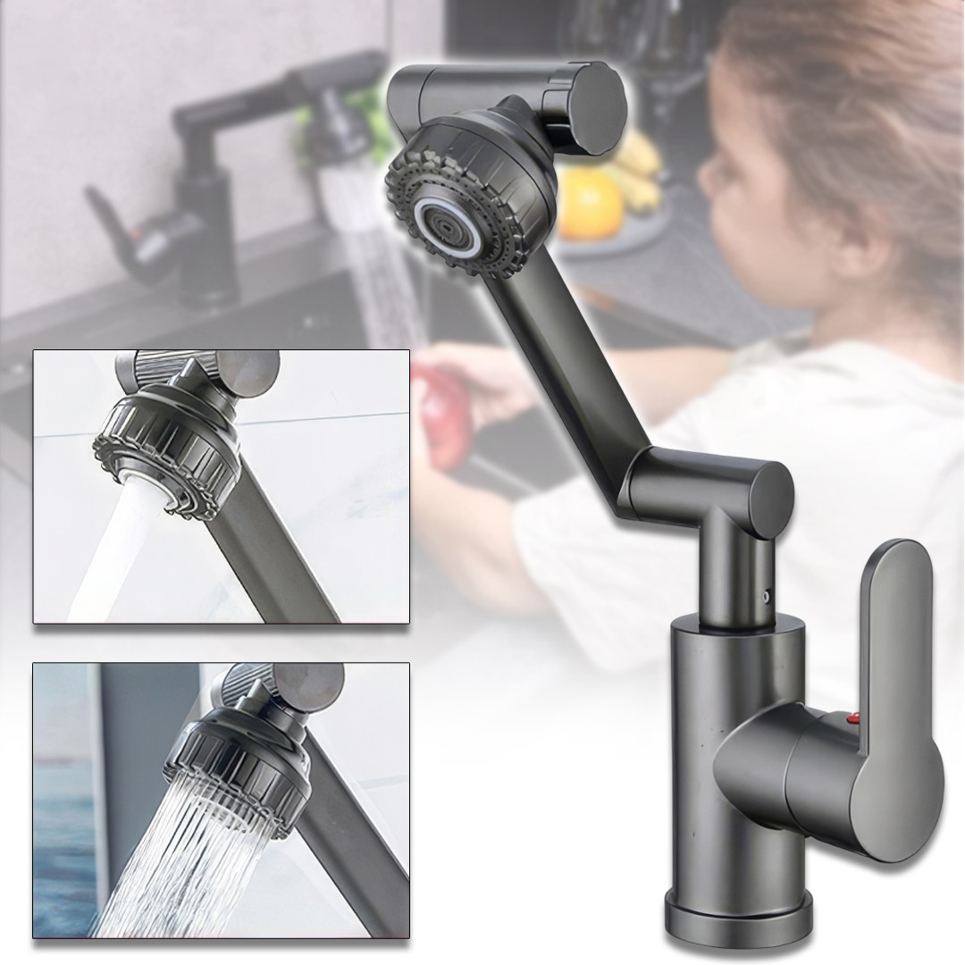 Змішувач для кухні з поворотним виливом 360 та 2 режимами подачі води RD-1806 Чорний, фото 1