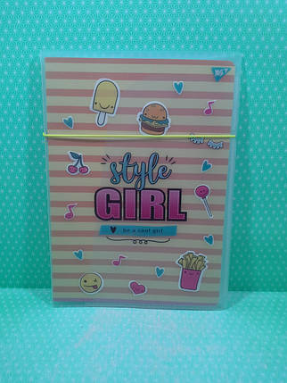 Канц Зошит А4/48 # скоба ”YES” /764428/ у пласт. папці з малюнком ”STYLE GIRL ORANGE” (1/40), фото 2