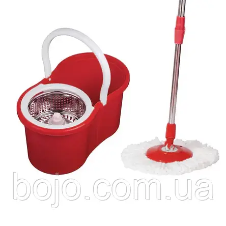 Швабра з відром з автоматичним віджиманням та полосканням Magic Mop Easy 360 на 10 літрів, Червоний, фото 3
