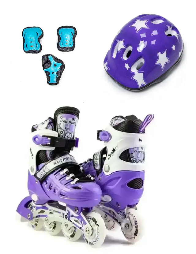 Дитячі ролики + захист + шолом Scale Sport. Фіолетовий колір. Розмір 38-41 Дитячі ролики + захист + шолом Scale Sport. Фіолетовий колір. Розмір 38-41