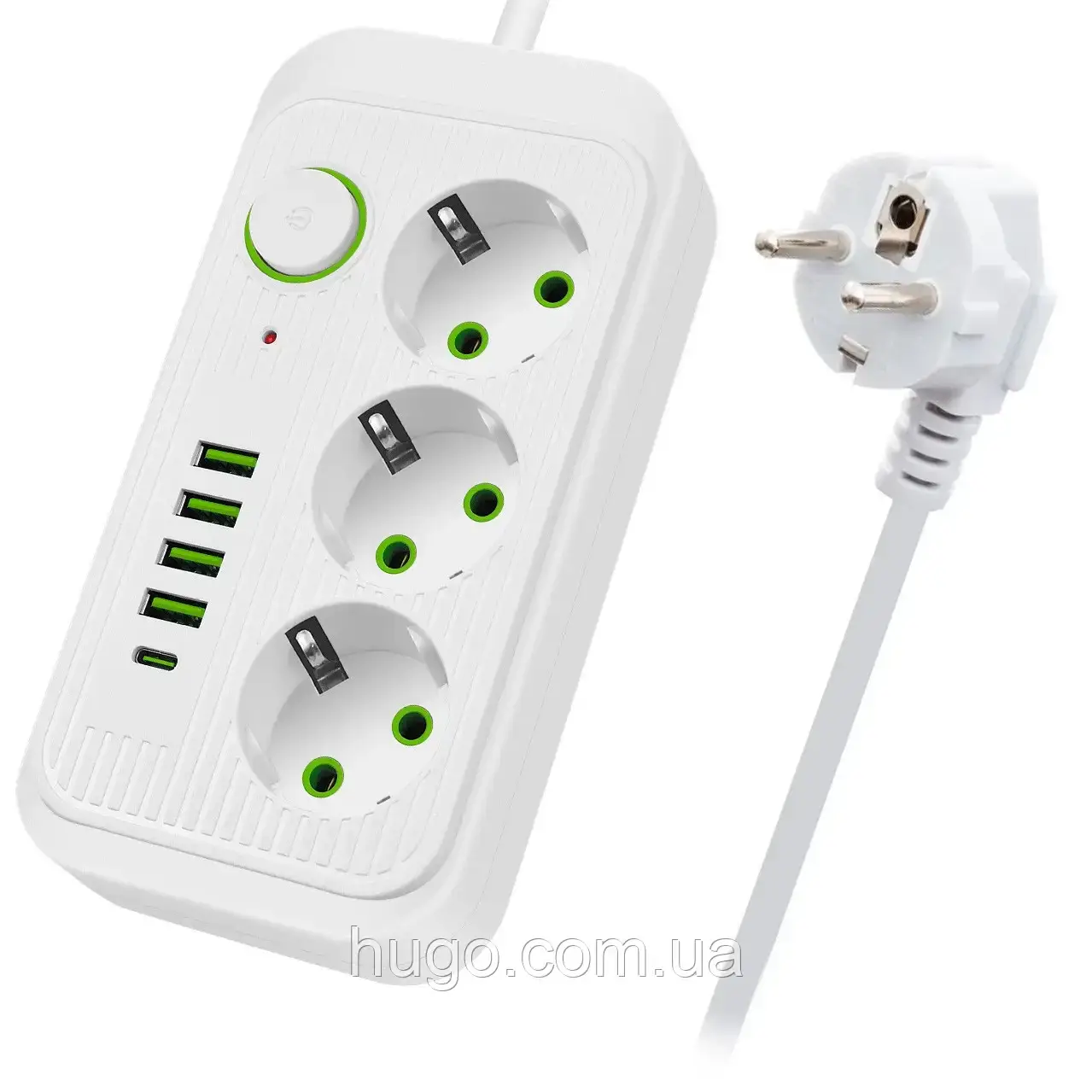 Сетевой фильтр-удлинитель (3 розетки+4×USB+Type-C) 5м, QL-1074U, Белый ...