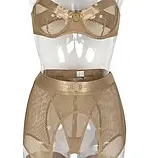 Жіночі комплект білизни у світло-коричневому кольорі ліф, трусики, пояс, фото 8