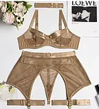 Жіночі комплект білизни у світло-коричневому кольорі ліф, трусики, пояс, фото 2