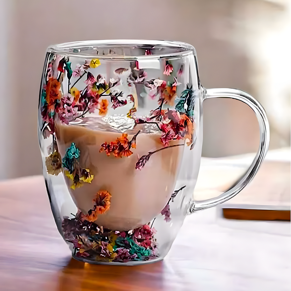 Скляна чашка з подвійним дном і сухоцвітами, 250мл