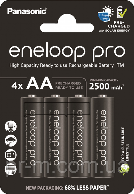 Батарейка аккумулятор Panasonic Eneloop PRO HR6 2500mAh чорні (ціна за 4шт/бл)