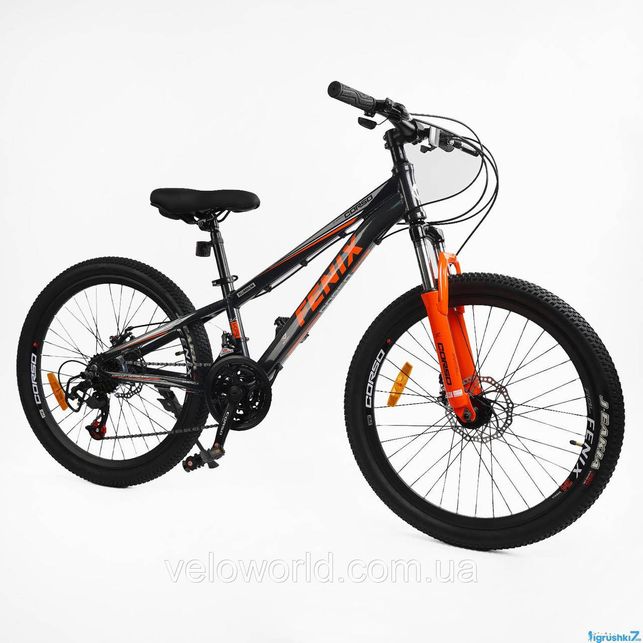 Велосипед підлітковий Corso Fenix 24" FX-24761 (1) рама 11" алюмінієвий, Saiguan 21 швидкість, зібраний на 75%
