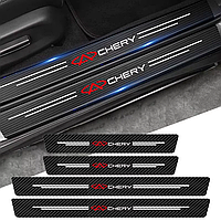 Захисна плівка накладка на пороги для Chery Чорний Карбон наклейки світловідбивні написи чері