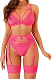 Яскравий жіночий комплект білизни рожевого кольору з пов'язками на ноги, фото 2