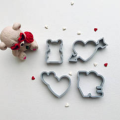 Набір міні вирубок для пряників ведмедик серце love два серця