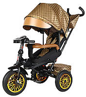 Триколісний велосипед із батьківською ручкою та музичною фарою 1-3 роки Best Trike Perfetto Бежевий