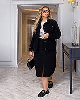 Стильний трендовий жіночий вельветовий костюм-двійка батал: сорочка + спідниця (р.50-60). Арт-3353/12