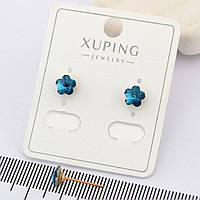 Сережки Xuping цвяшки (пусети) квітка с блакитним каменем з медичного золота позолота 18К (00626)