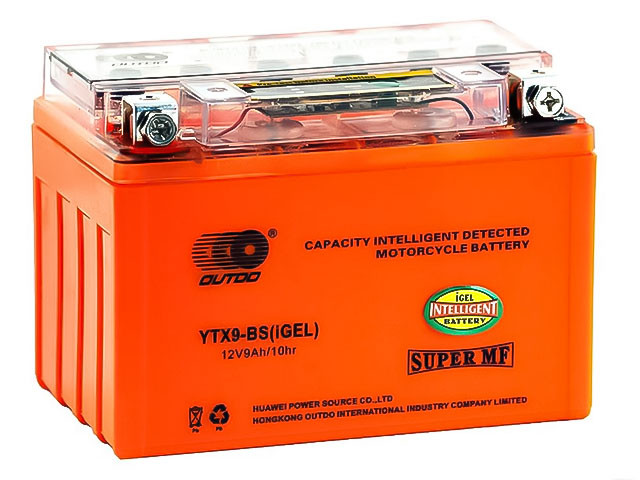 Гелієвий Мото Акумулятор 12V 9 Ah OUTDO UTX9-BS iGEL (150x87x105) Мотоакумулятор з Індикатором заряду