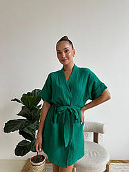 Жіночий ХАЛАТ МУСЛІНОВИЙ ЛІТНІЙ ЗЕЛЕНИЙ Hawaii COSY M22