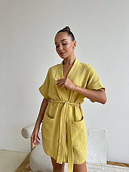 Жіночий ХАЛАТ МУСЛІНОВИЙ ЛІТНІЙ ГРІЧИЧНИЙ Hawaii COSY M21