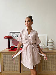 Жіночий ХАЛАТ МУСЛІНОВИЙ ЛІТНІЙ РОЖЕВИЙ Hawaii COSY M20